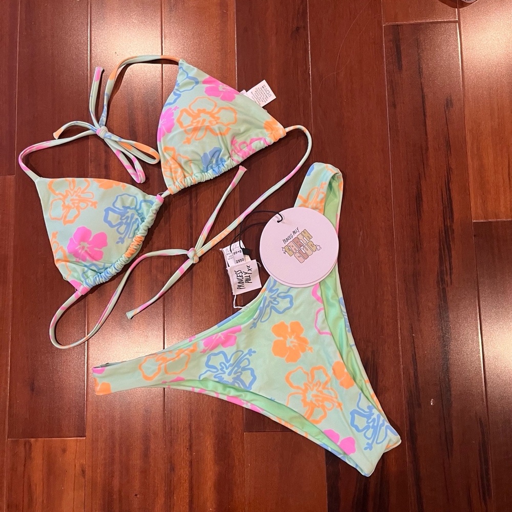 New NWT Princess Polly Bikini Swim Set Green Floral Print Two-Piece Size 6